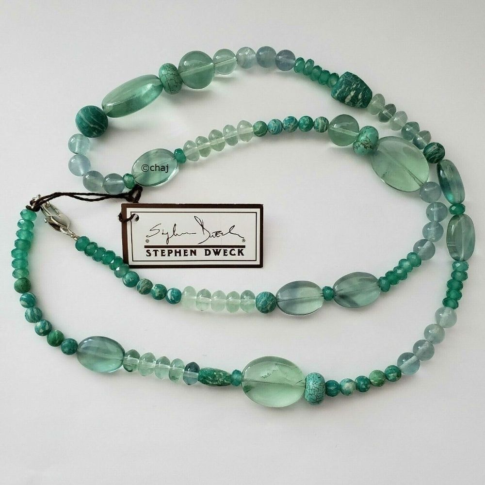 Stephen Dweck Sterling Silver Turquoise Amazonite Beaded Necklace 30"